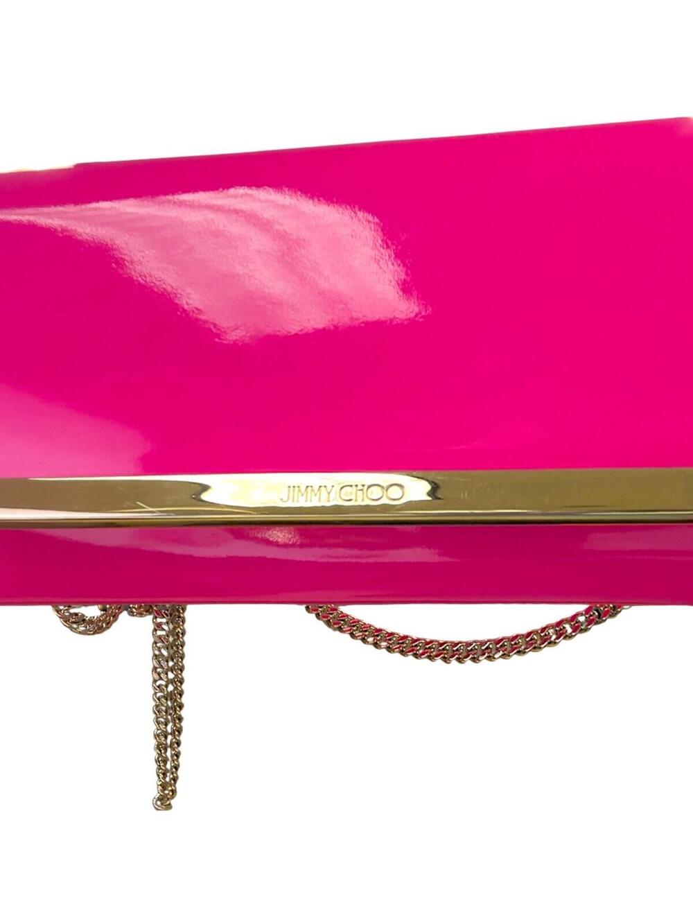 Jimmy Choo Milla Neon Pink Patent Leather Clutch with Chain Strap - Picture 10 of 15